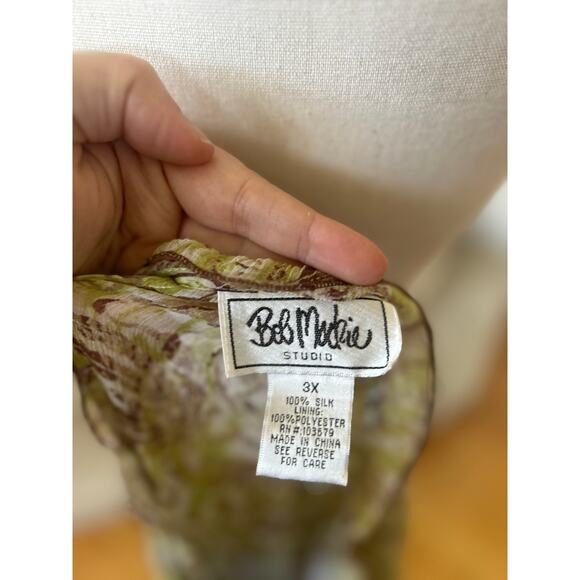 Vintage Y2K Bob Mackie Green White Brown SHEER Silk Boho Whimsigoth Fairy Blouse - Picture 5 of 7